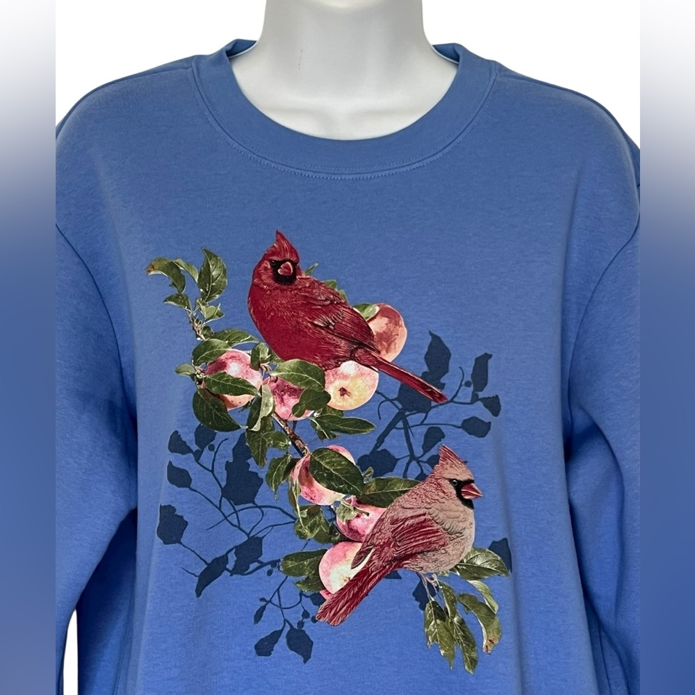 Vintage Womens Sweatshirt Sm Red Bird Cardinal Graphic Cottagecore Morning Sun - Picture 2 of 8